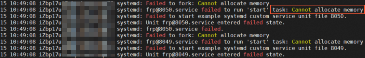 Linux系统内启动某个服务时提示task: Cannot allocate memory该如何处理？(图1)